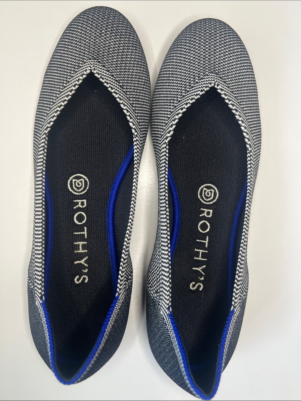 Rothy's Grey Birdseye Flats with Blue Trim - Gray Womens US 7.5  Shoe NEW - Picture 3 of 9